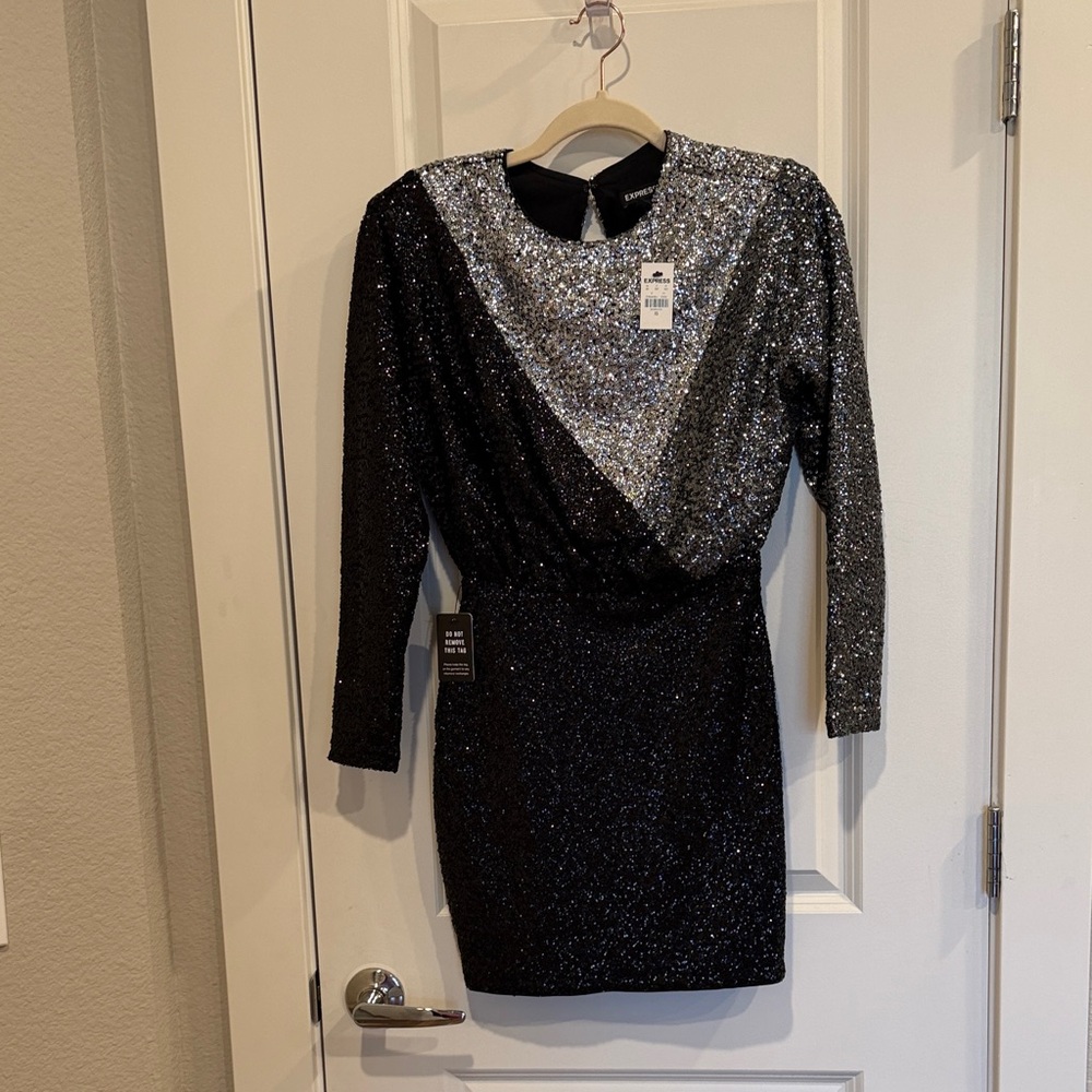 NWT - Festive Express Black and Silver Long Sleeve Dress